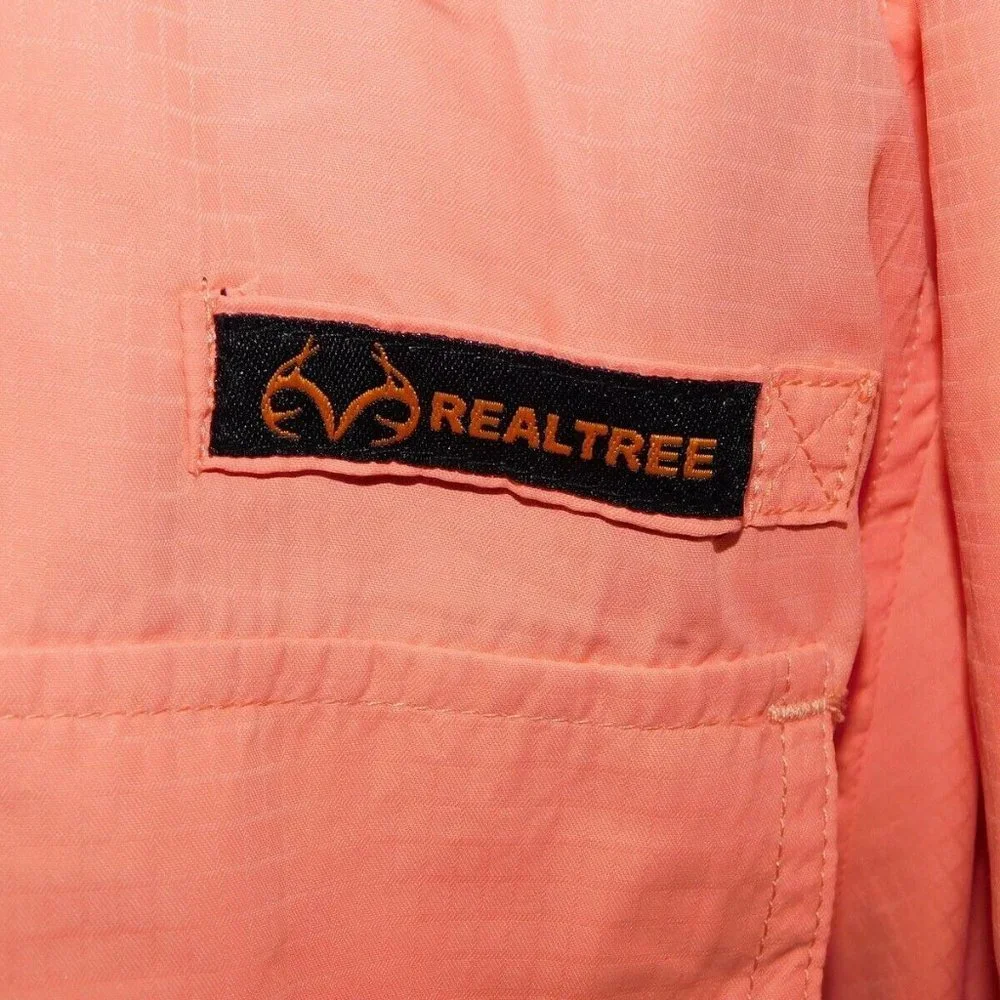 Realtree Men L Salmon Pink Button Front Short sleeve vented Outdoors Shirt - Picture 7 of 11